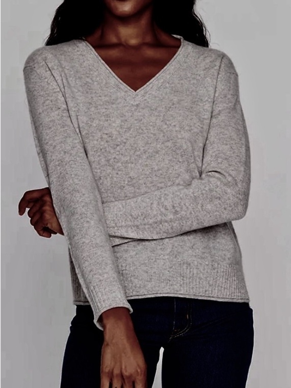 Luxury gray cashmere by 525 with signature heart on sleeve